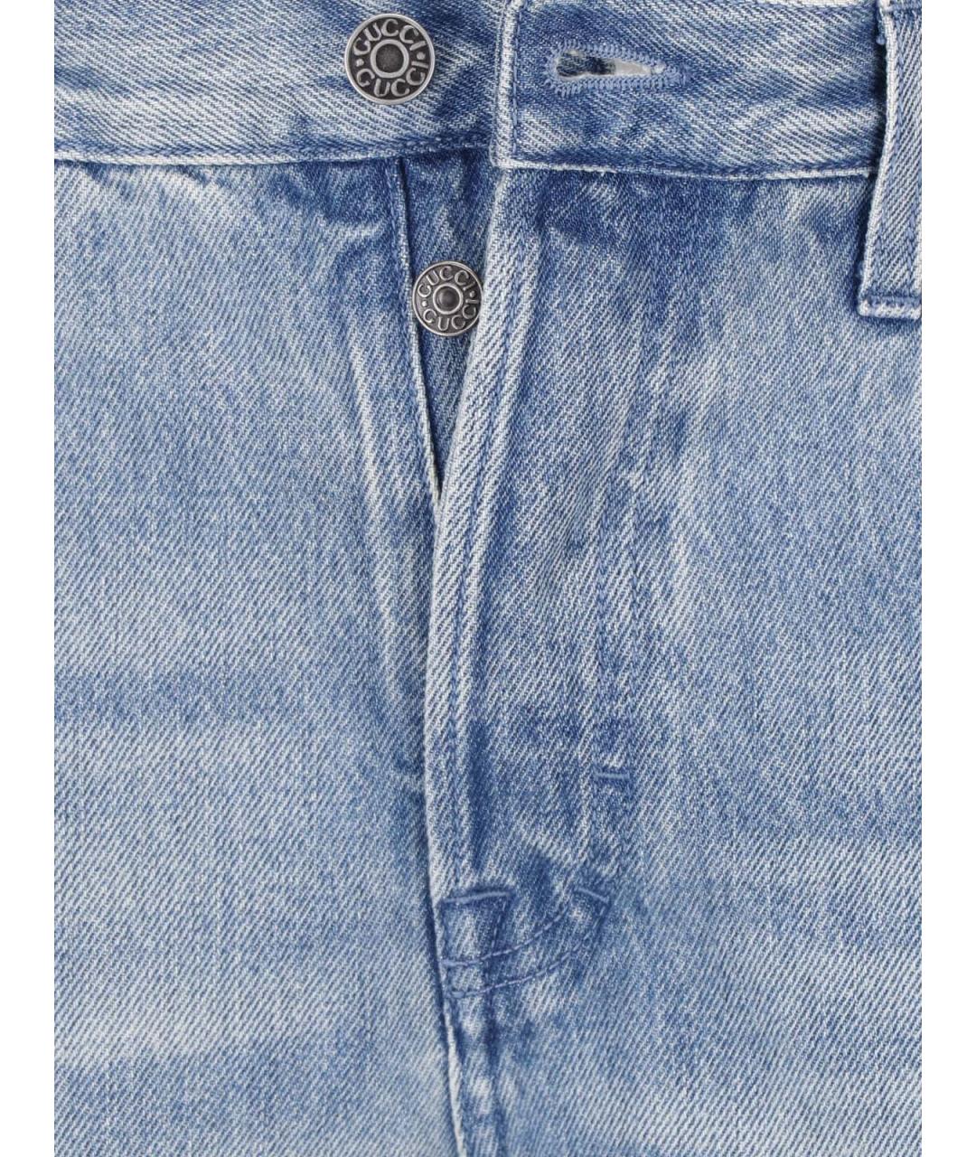 GUCCI Голубые хлопковые прямые джинсы, фото 5