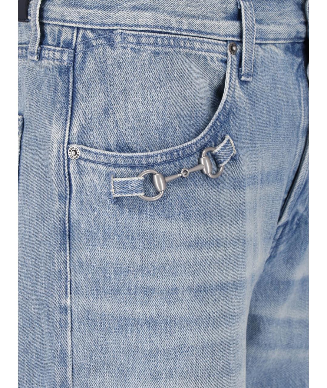 GUCCI Голубые хлопковые прямые джинсы, фото 4