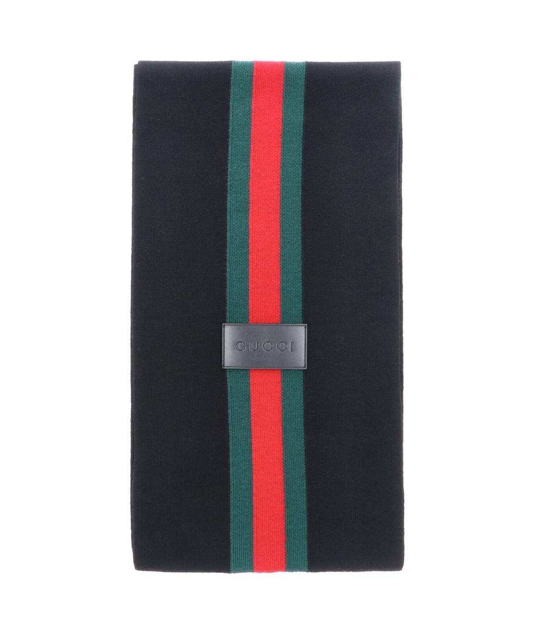 GUCCI Черный шерстяной шарф, фото 2
