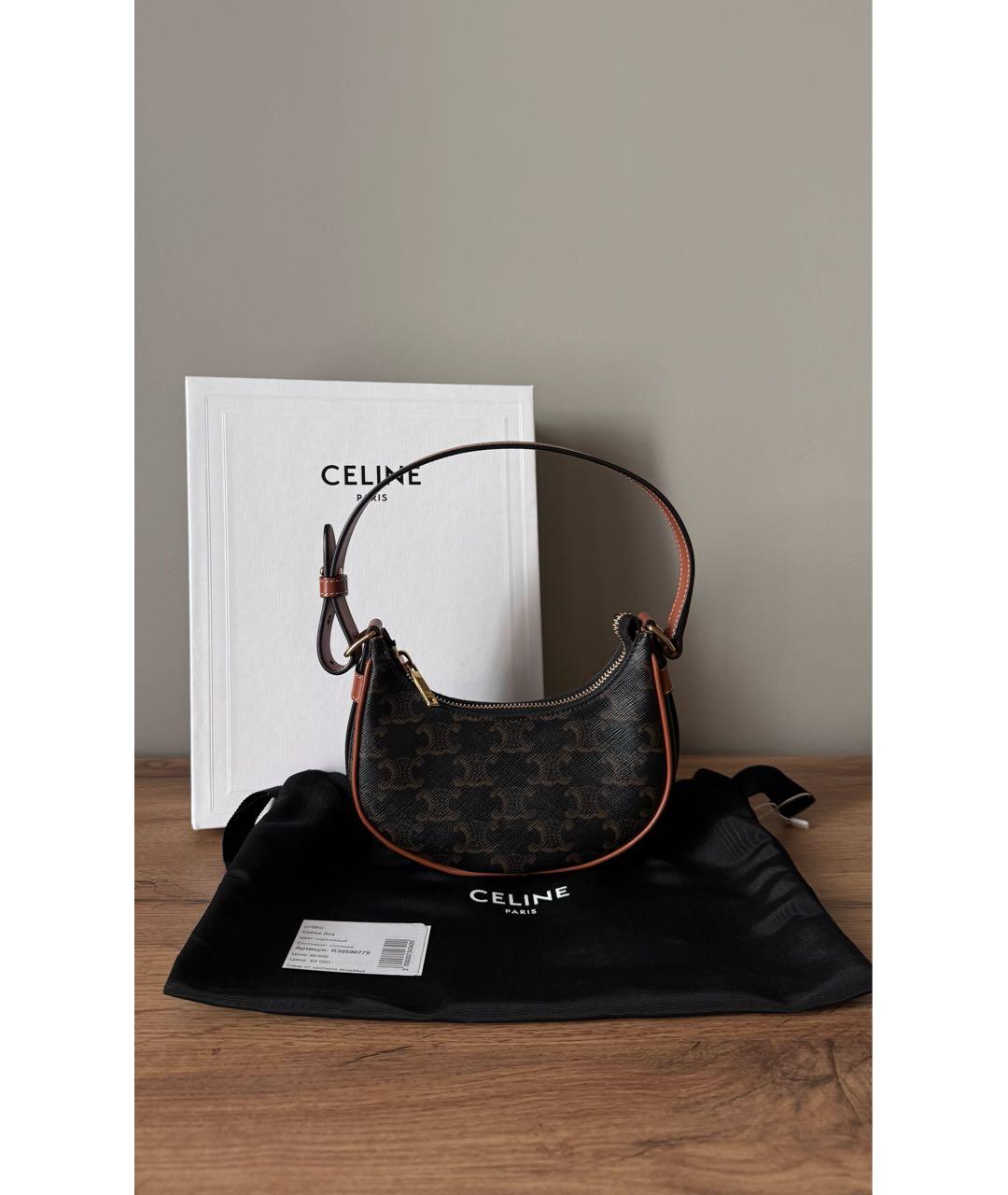 CELINE Коричневая сумка с короткими ручками из канвы, фото 8