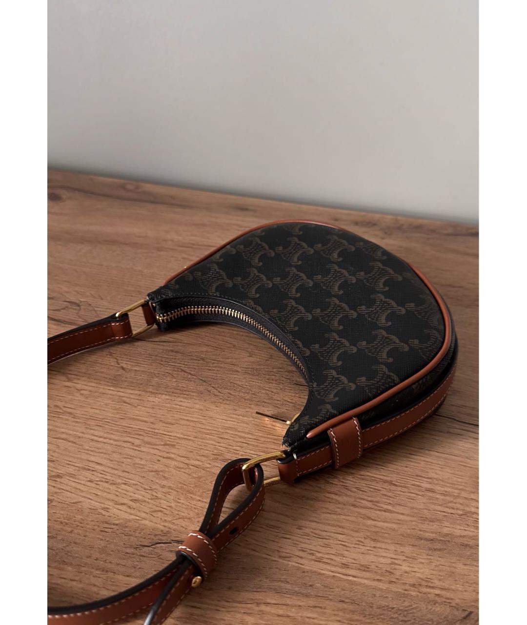 CELINE Коричневая сумка с короткими ручками из канвы, фото 3