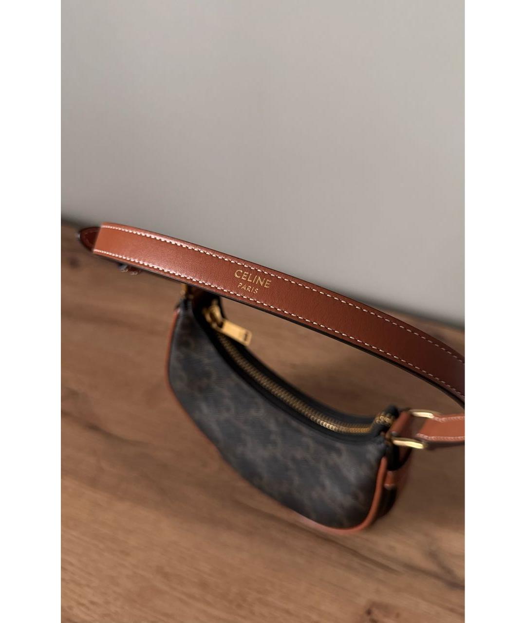 CELINE Коричневая сумка с короткими ручками из канвы, фото 4