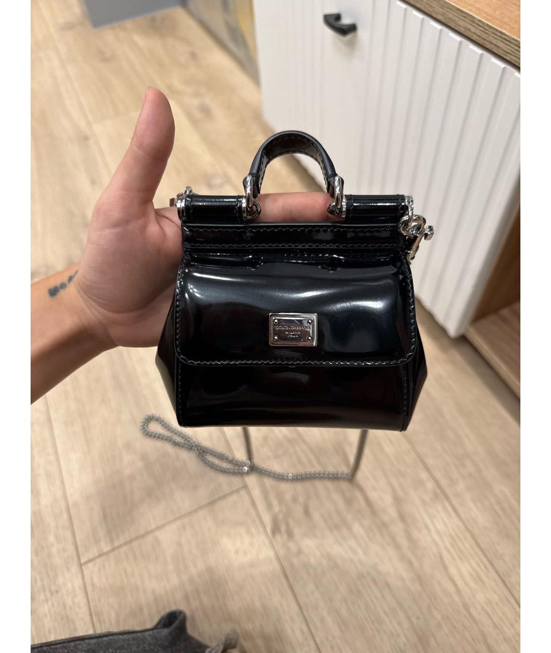 DOLCE&GABBANA Черная сумка через плечо из лакированной кожи, фото 5