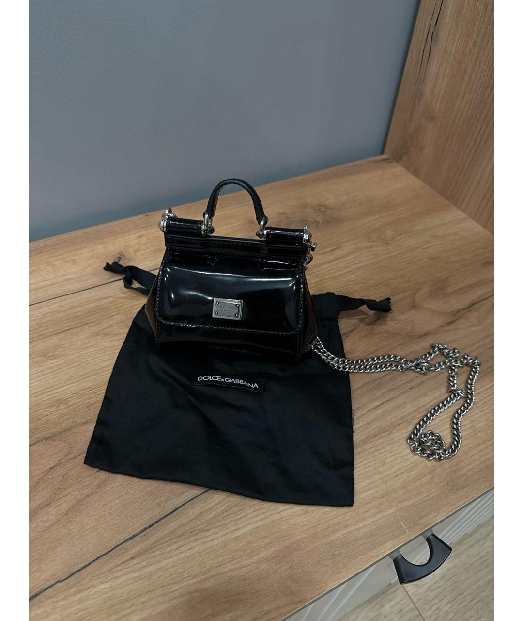 DOLCE&GABBANA Черная сумка через плечо из лакированной кожи, фото 3
