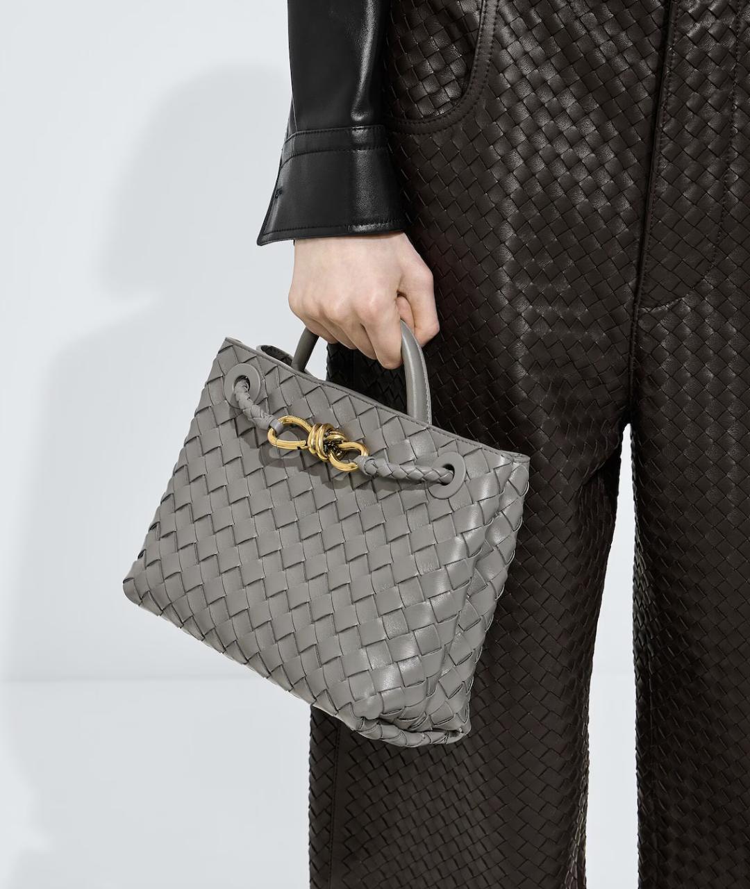BOTTEGA VENETA Серая кожаная сумка с короткими ручками, фото 5