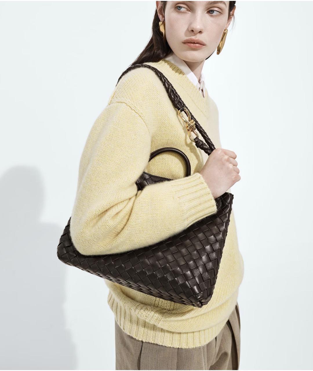 BOTTEGA VENETA Коричневая кожаная сумка с короткими ручками, фото 6