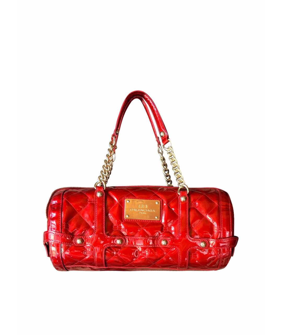 BALENCIAGA Красная сумка с короткими ручками из лакированной кожи, фото 1