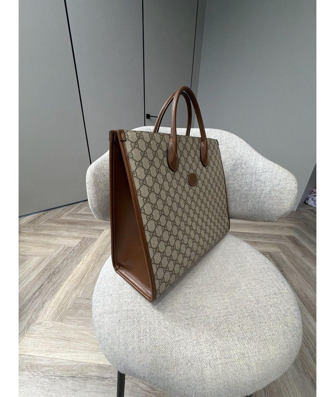 GUCCI Бежевая сумка тоут из канвы, фото 2