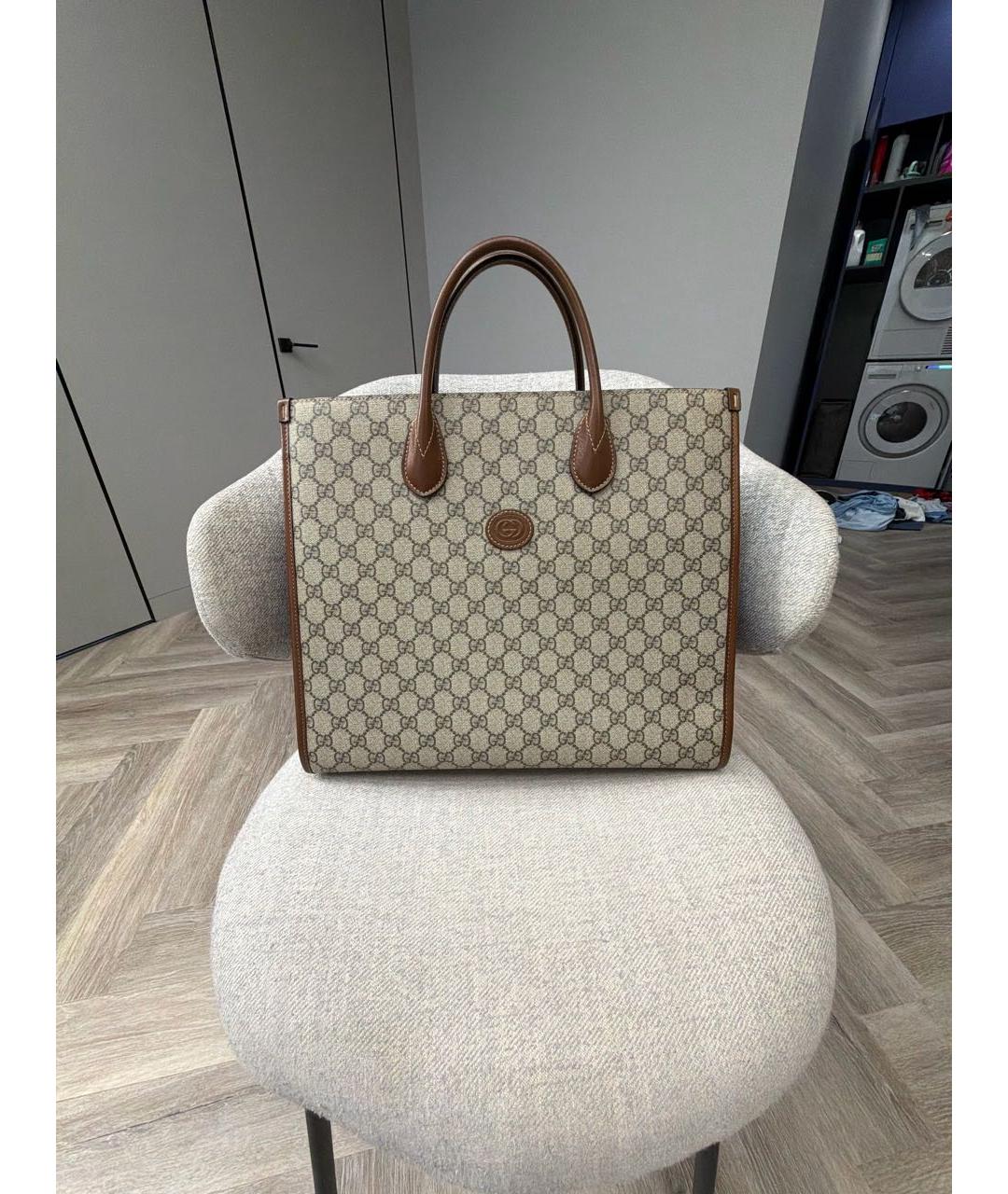 GUCCI Бежевая сумка тоут из канвы, фото 4