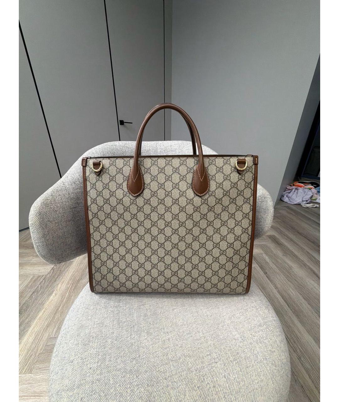 GUCCI Бежевая сумка тоут из канвы, фото 3