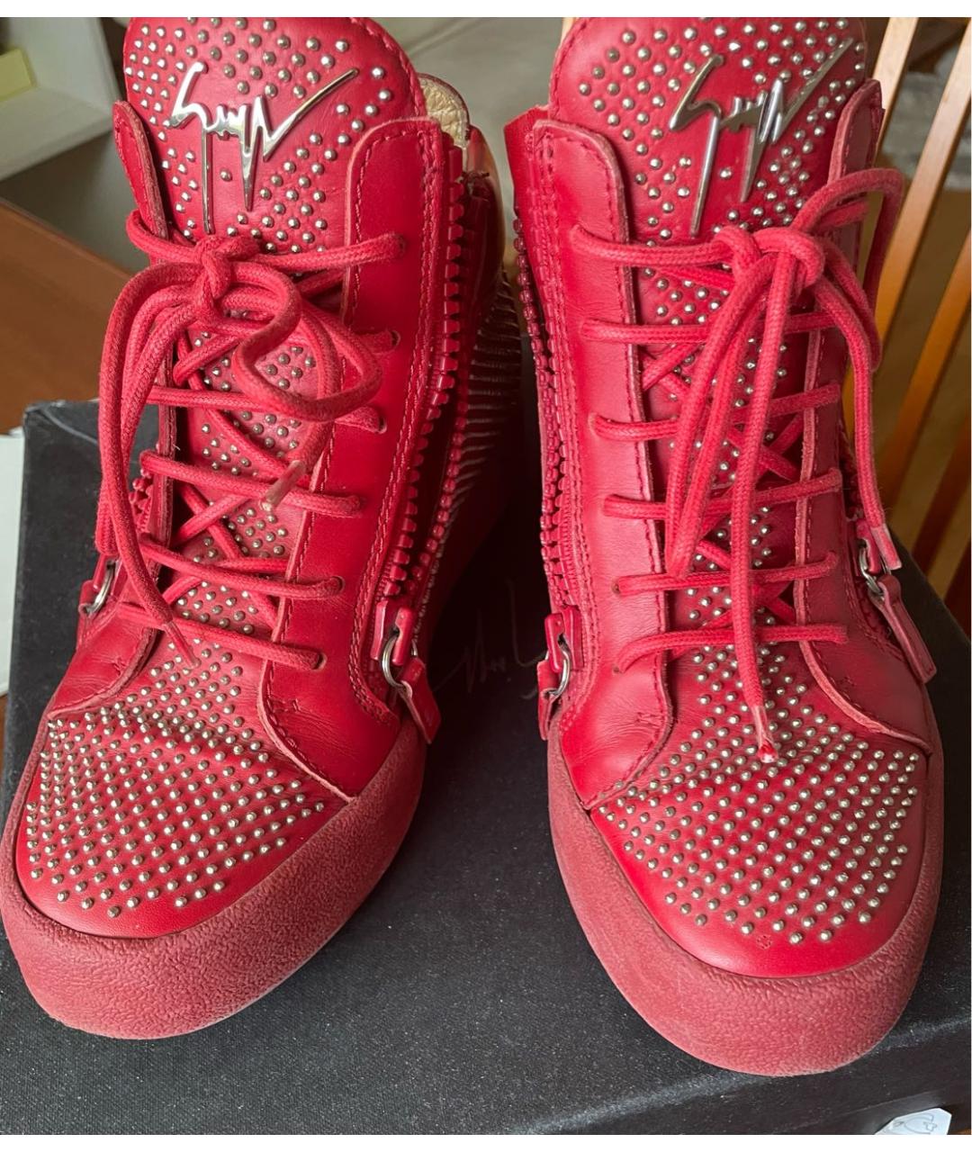 GIUSEPPE ZANOTTI DESIGN Красные кожаные кеды, фото 5