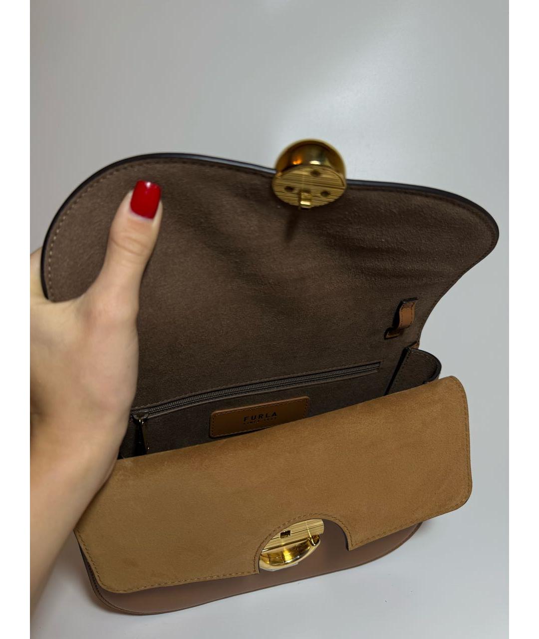 FURLA Коричневая кожаная сумка через плечо, фото 5