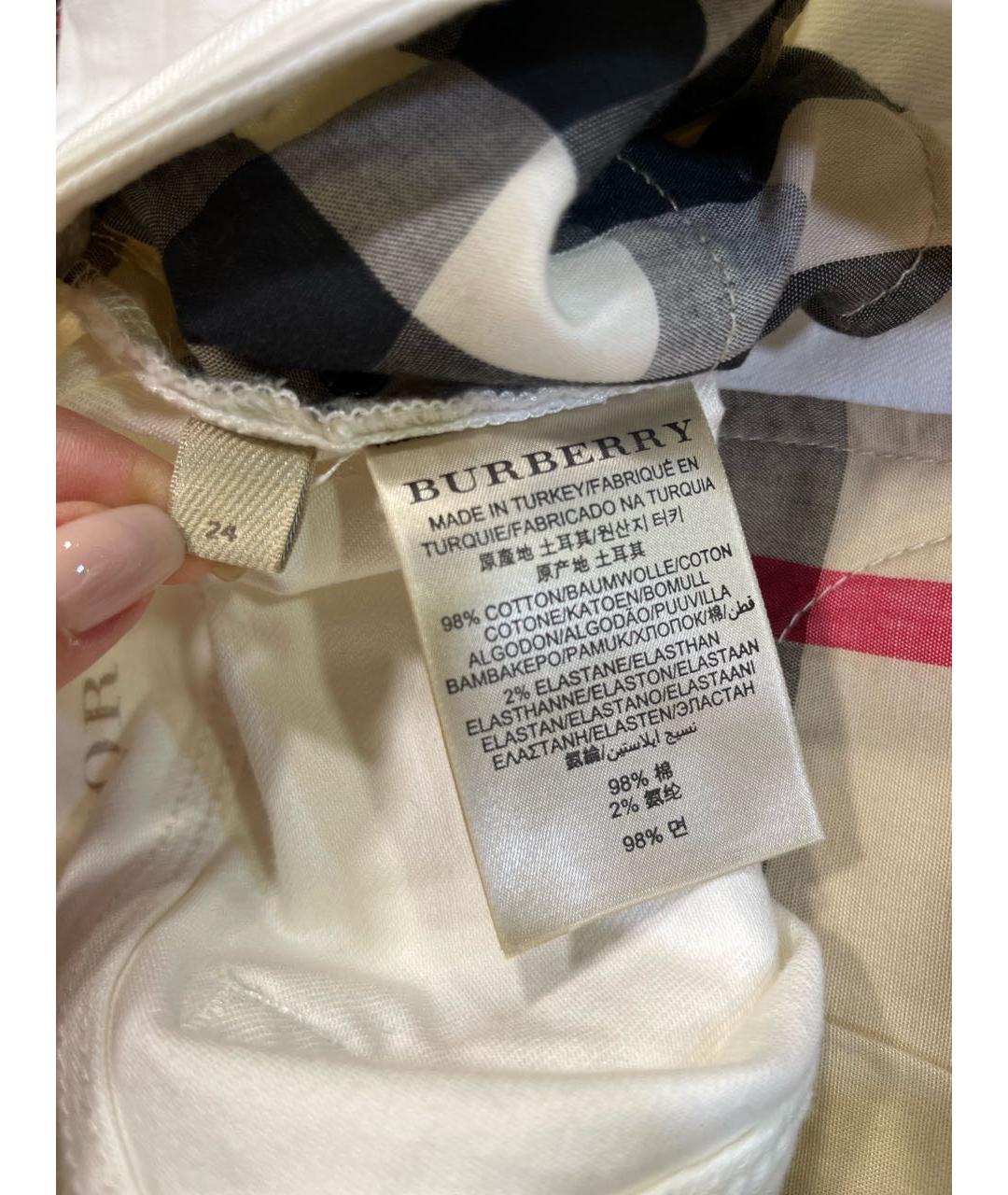 BURBERRY Белые хлопко-эластановые шорты, фото 6