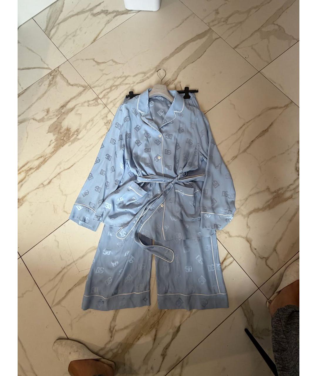 DOLCE&GABBANA Голубой шелковый костюм с брюками, фото 8