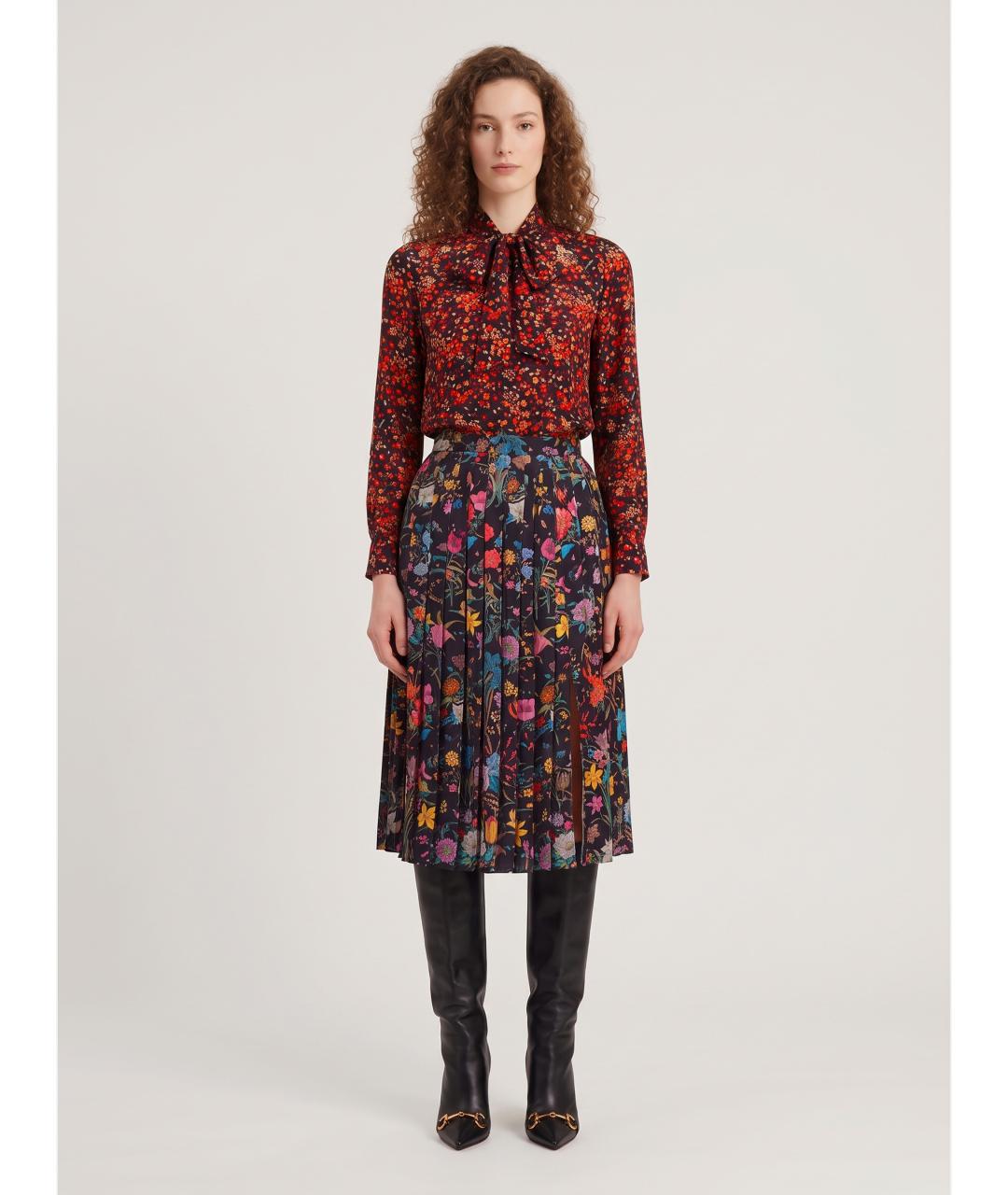 GUCCI Черная шелковая юбка миди, фото 2