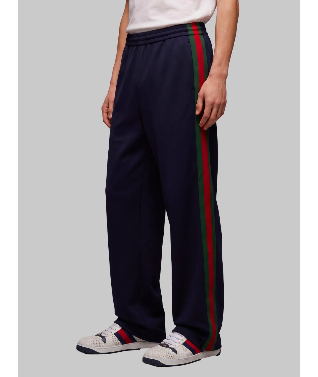GUCCI Темно-синие шелковые повседневные брюки, фото 3