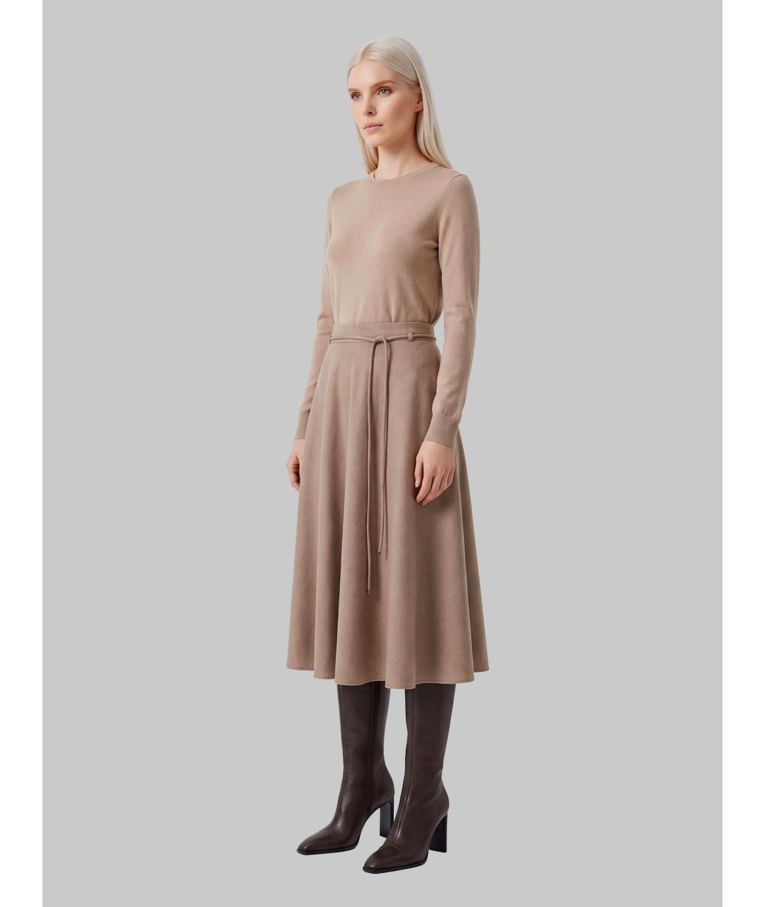 MAX MARA Бежевая кашемировая юбка миди, фото 2