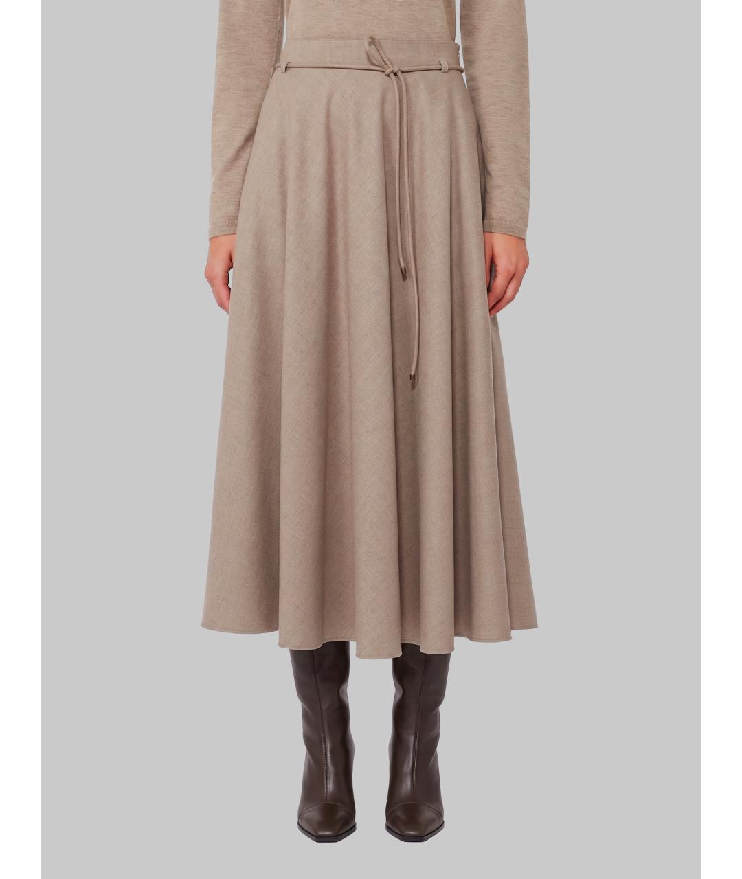 MAX MARA Бежевая кашемировая юбка миди, фото 4