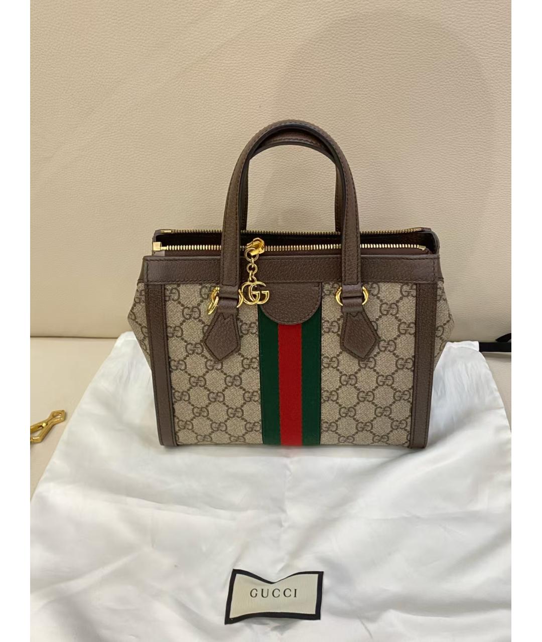 GUCCI Коричневая сумка с короткими ручками из канвы, фото 2