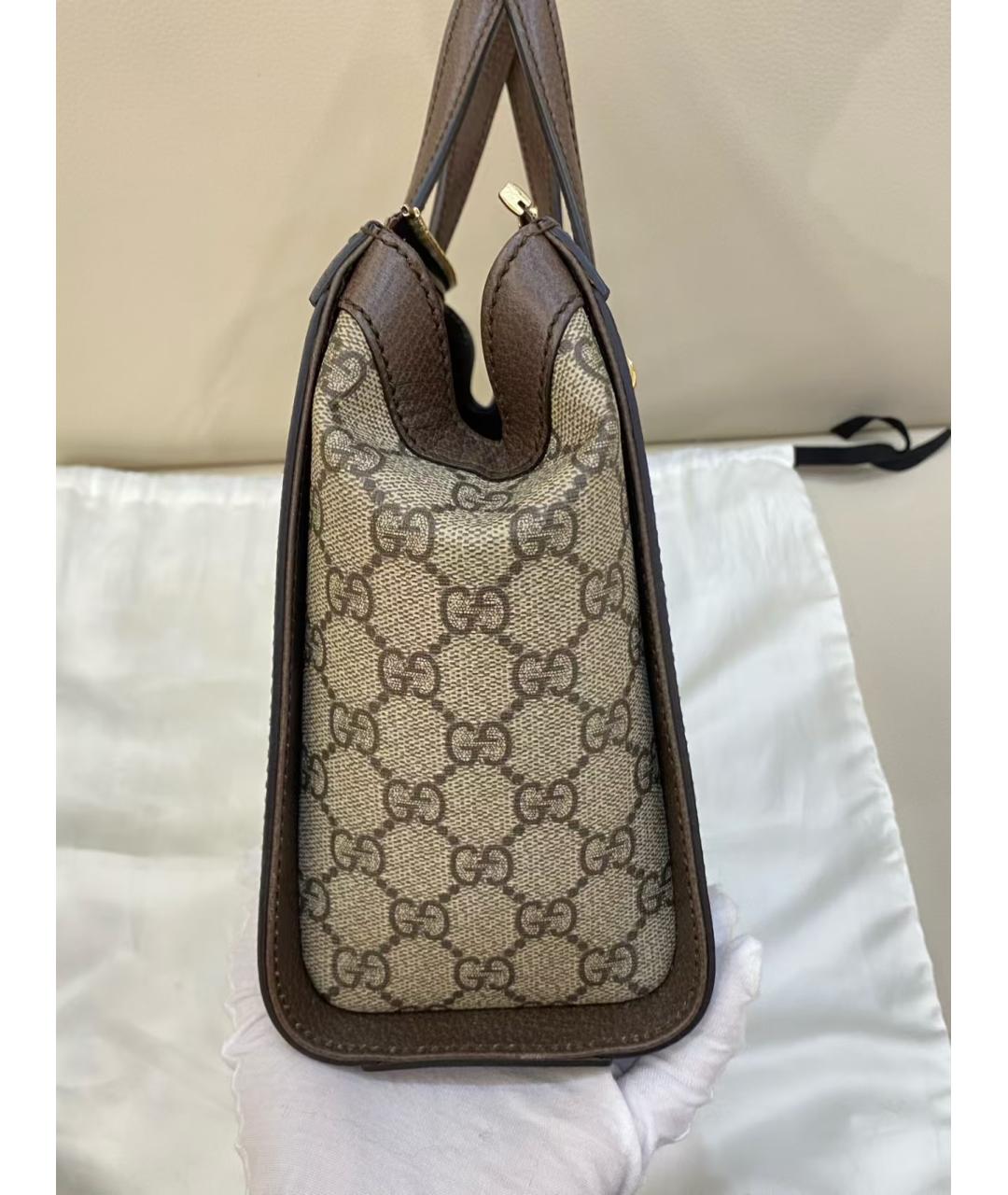 GUCCI Коричневая сумка с короткими ручками из канвы, фото 4