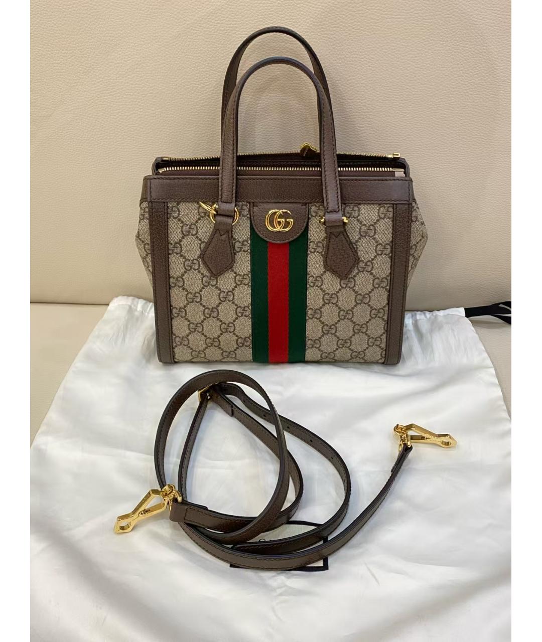 GUCCI Коричневая сумка с короткими ручками из канвы, фото 3