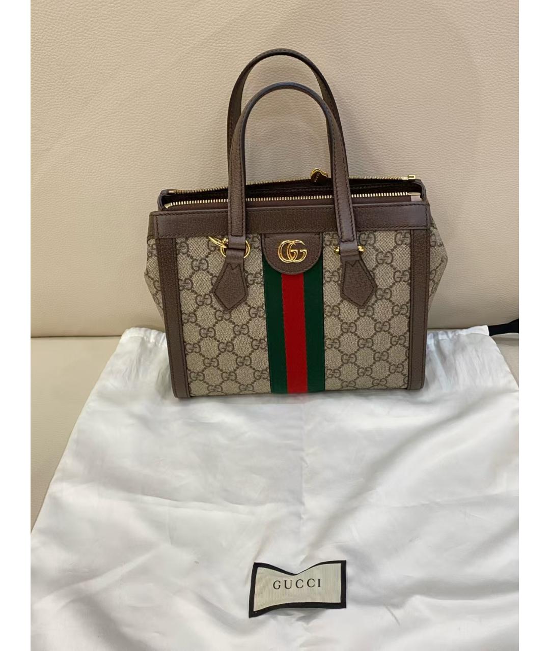 GUCCI Коричневая сумка с короткими ручками из канвы, фото 5
