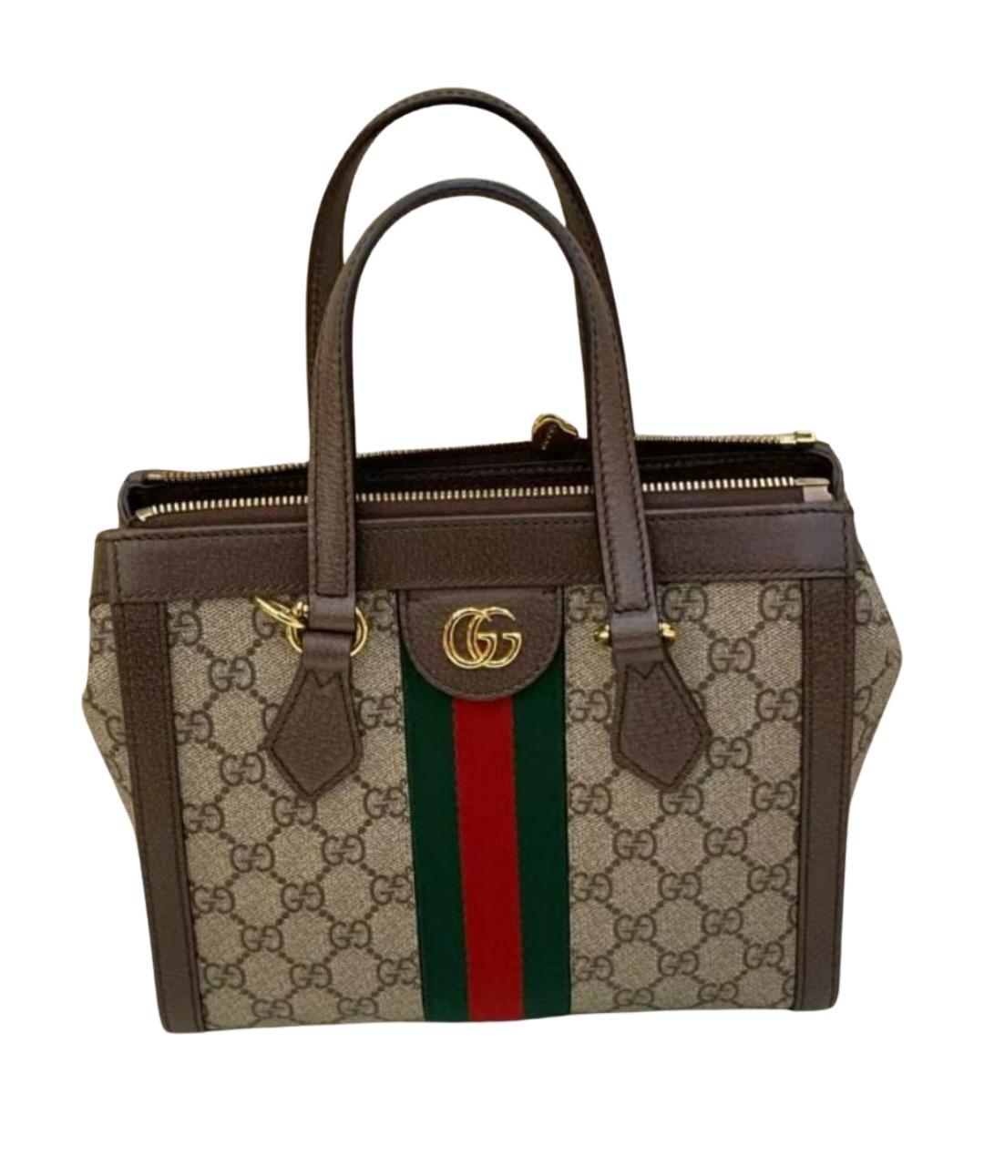 GUCCI Коричневая сумка с короткими ручками из канвы, фото 1