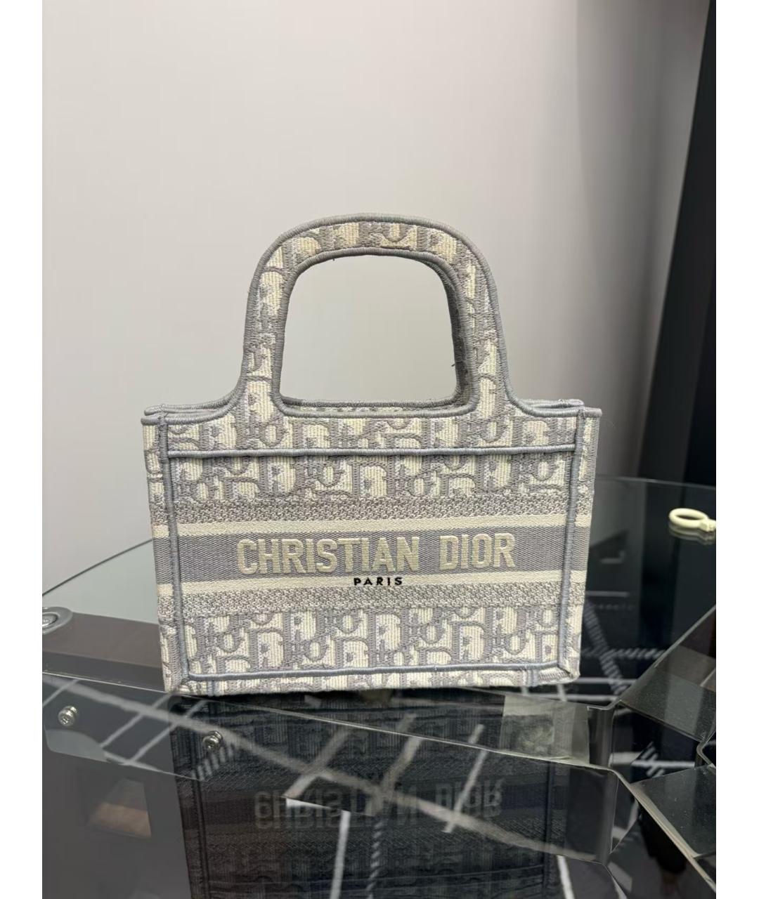 CHRISTIAN DIOR Серая жаккардовая сумка с короткими ручками, фото 6