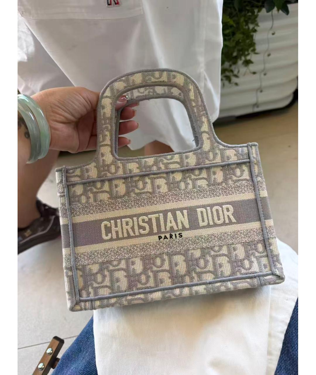 CHRISTIAN DIOR Серая жаккардовая сумка с короткими ручками, фото 5
