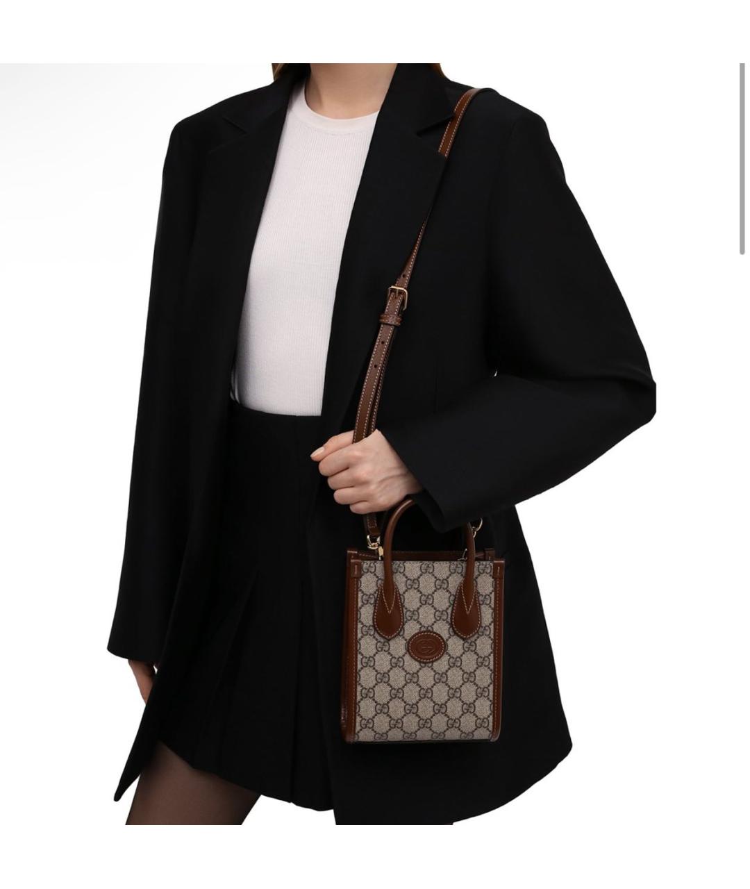GUCCI Коричневая сумка через плечо из канвы, фото 4