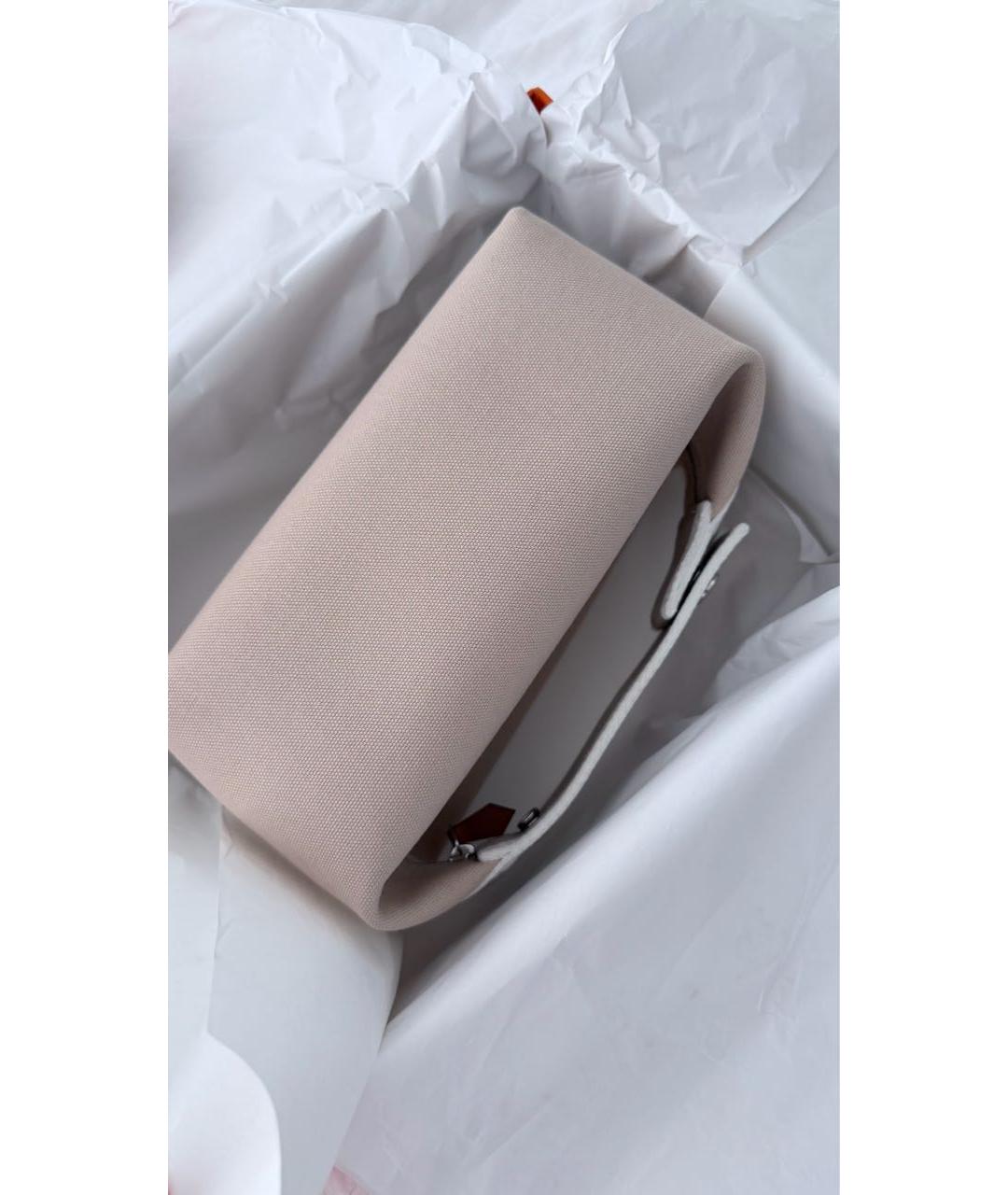 HERMES Бежевая косметичка из канвы, фото 4