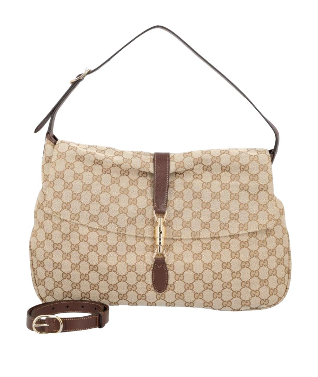 GUCCI Бежевая сумка на плечо из канвы, фото 1