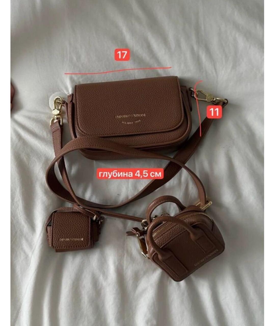 EMPORIO ARMANI Коричневая кожаная сумка через плечо, фото 5