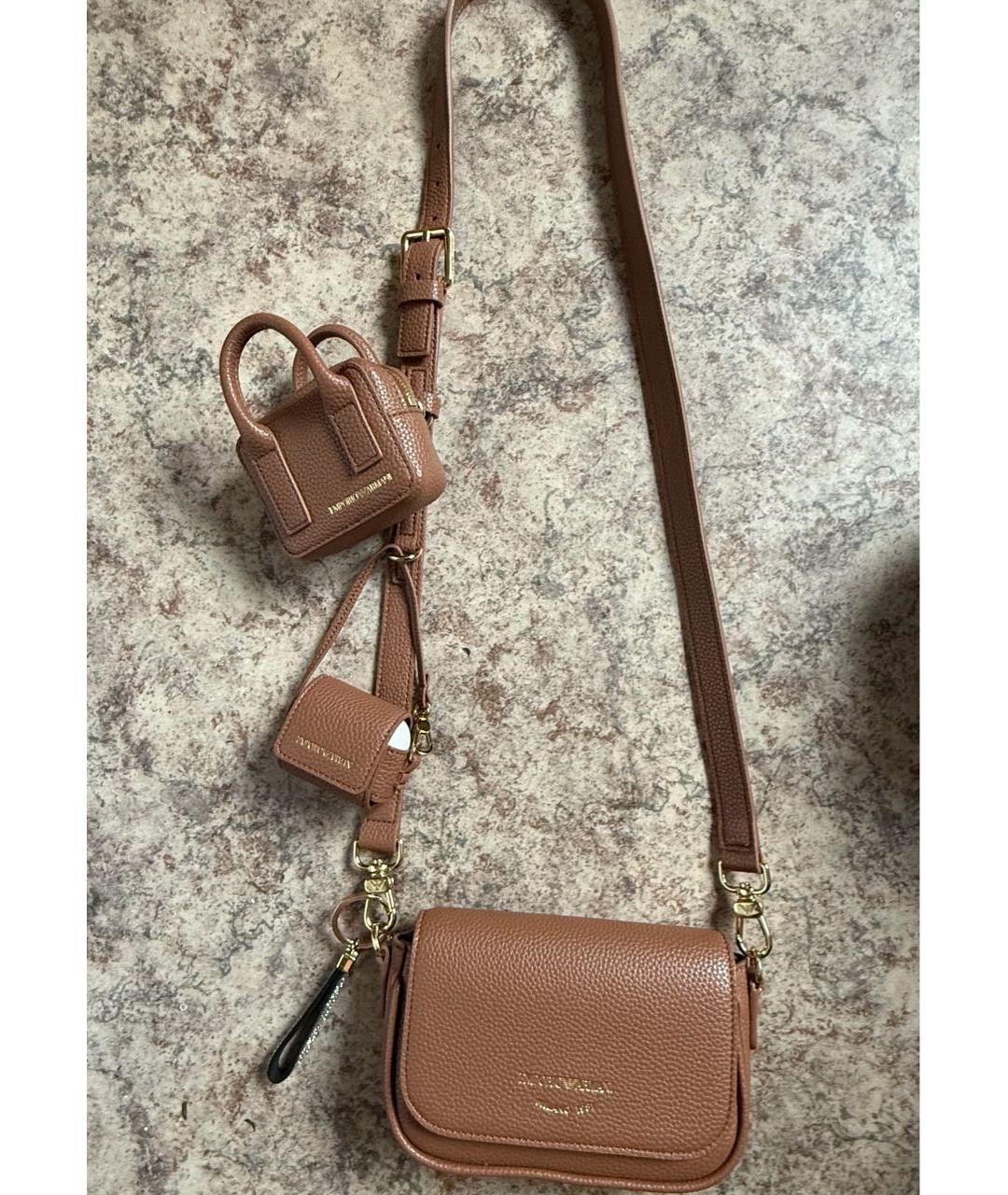EMPORIO ARMANI Коричневая кожаная сумка через плечо, фото 2