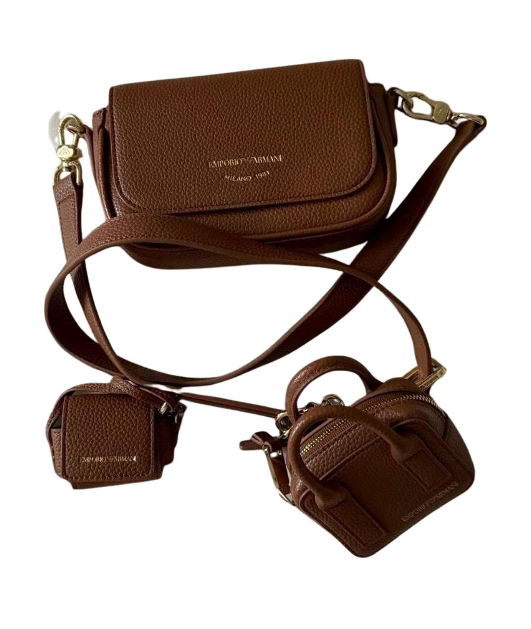 EMPORIO ARMANI Коричневая кожаная сумка через плечо, фото 1