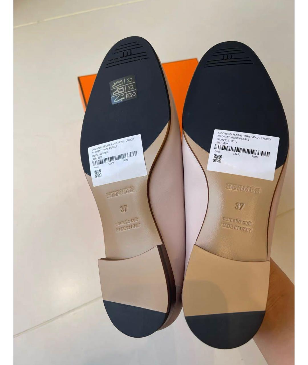 HERMES Розовые лоферы из кожи крокодила, фото 3