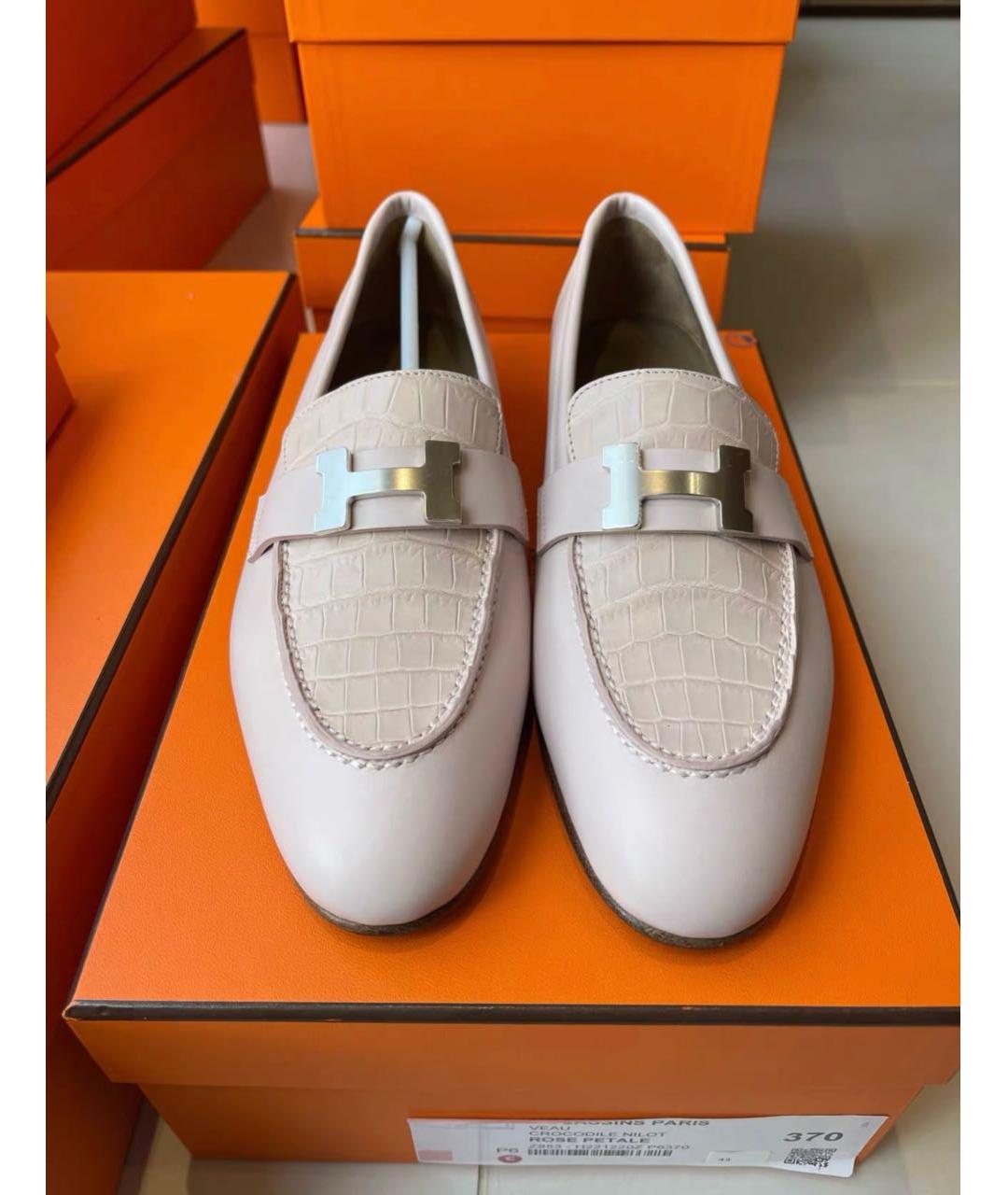 HERMES Розовые лоферы из кожи крокодила, фото 2
