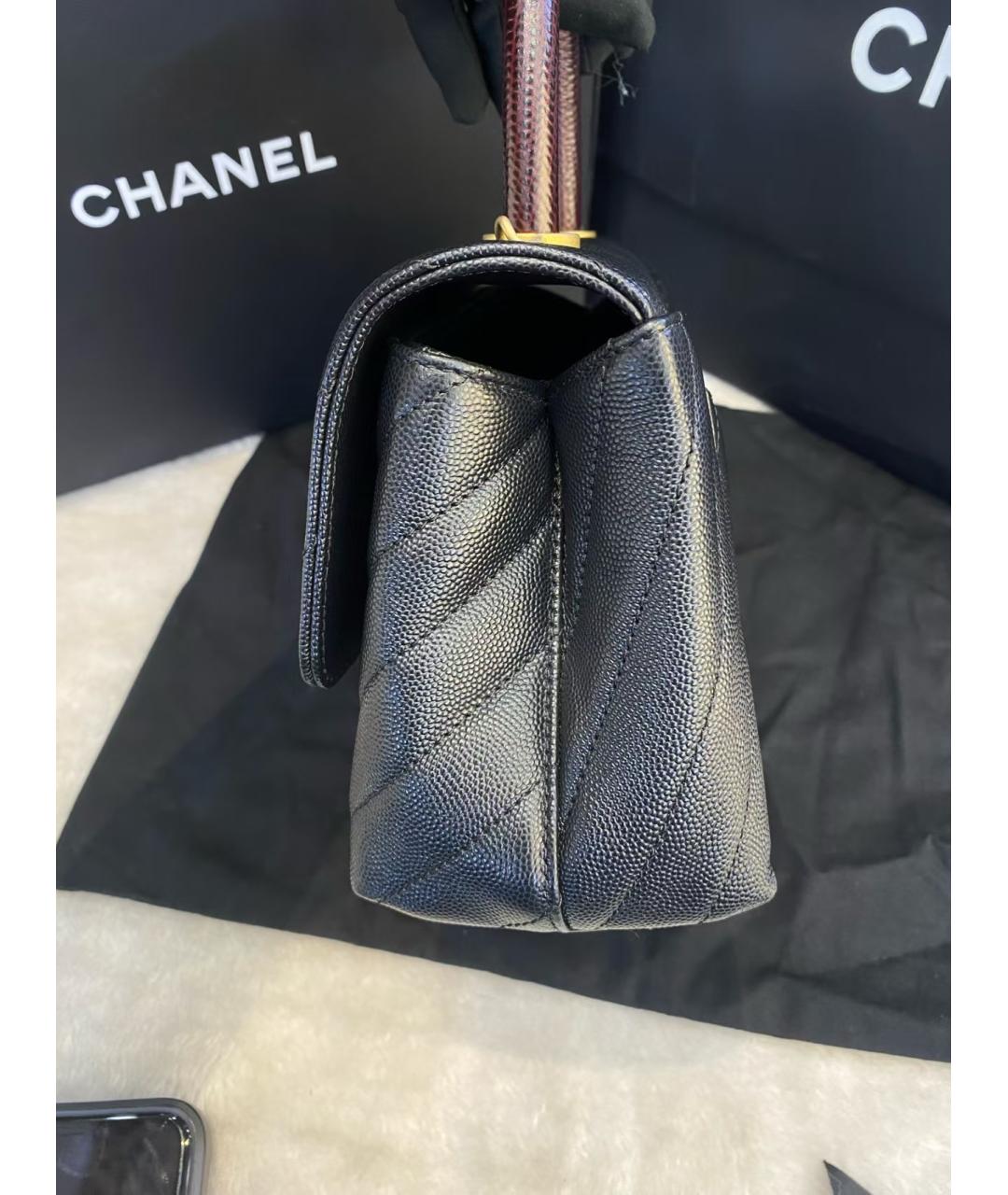 CHANEL Черная кожаная сумка с короткими ручками, фото 5