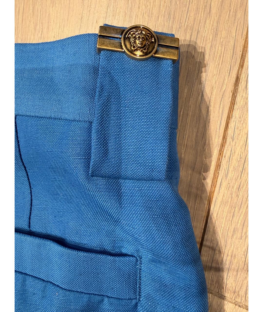 VERSACE Синие хлопковые прямые брюки, фото 5