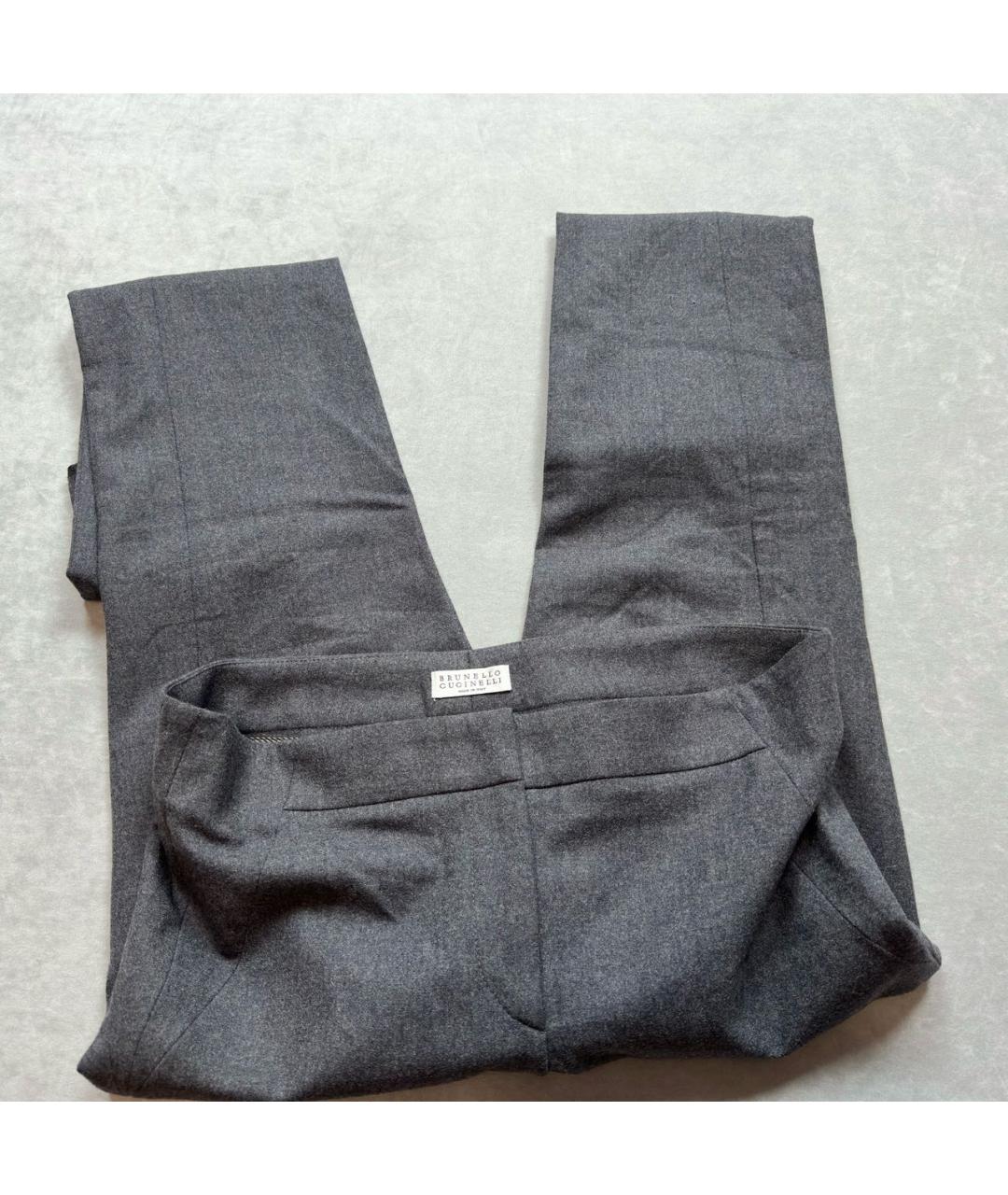 BRUNELLO CUCINELLI Антрацитовые шерстяные брюки узкие, фото 3