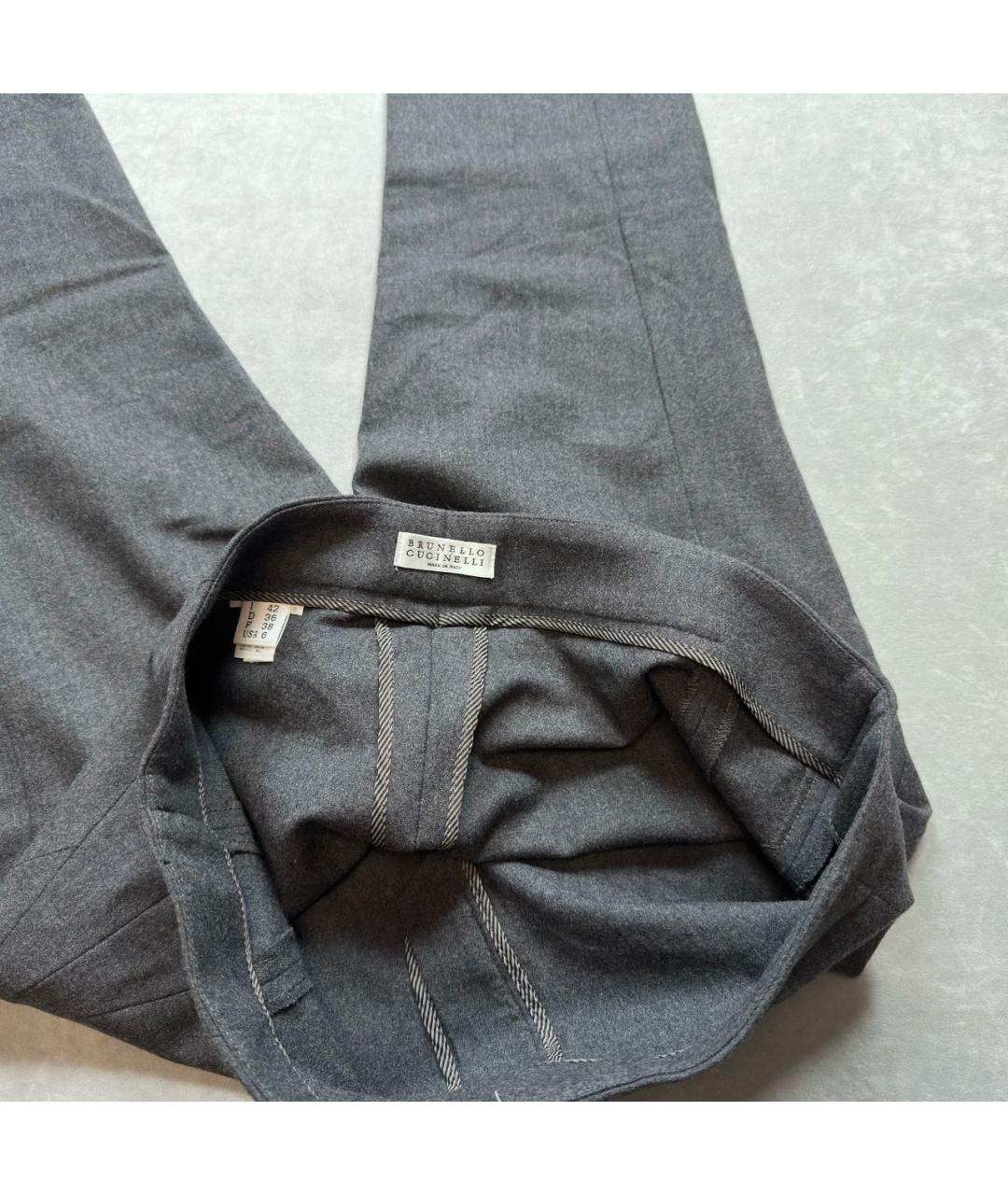 BRUNELLO CUCINELLI Антрацитовые шерстяные брюки узкие, фото 2