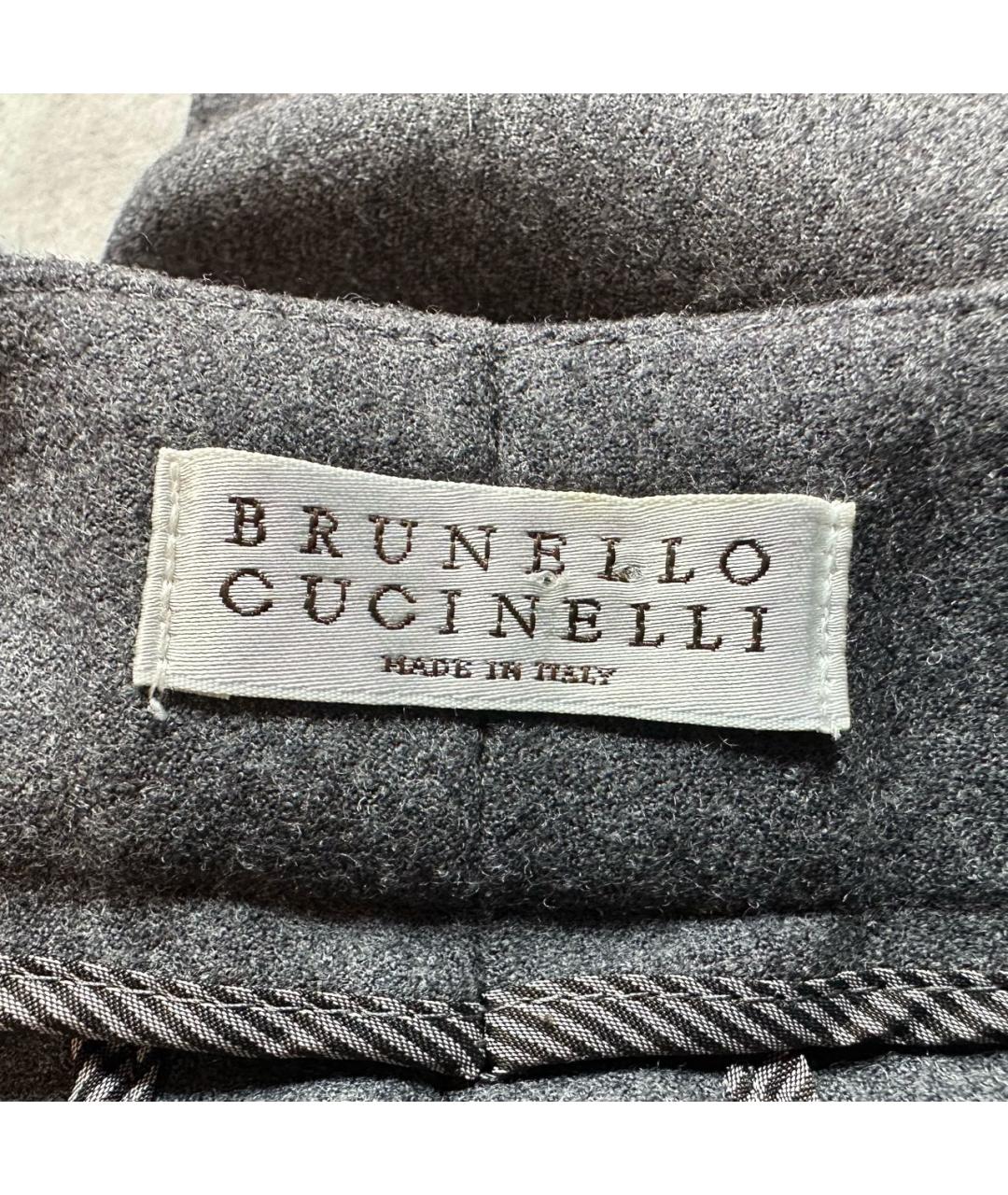 BRUNELLO CUCINELLI Антрацитовые шерстяные брюки узкие, фото 5
