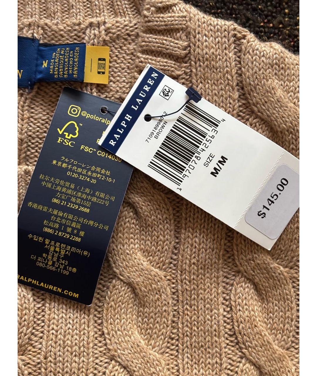 RALPH LAUREN Коричневый хлопковый джемпер / свитер, фото 3