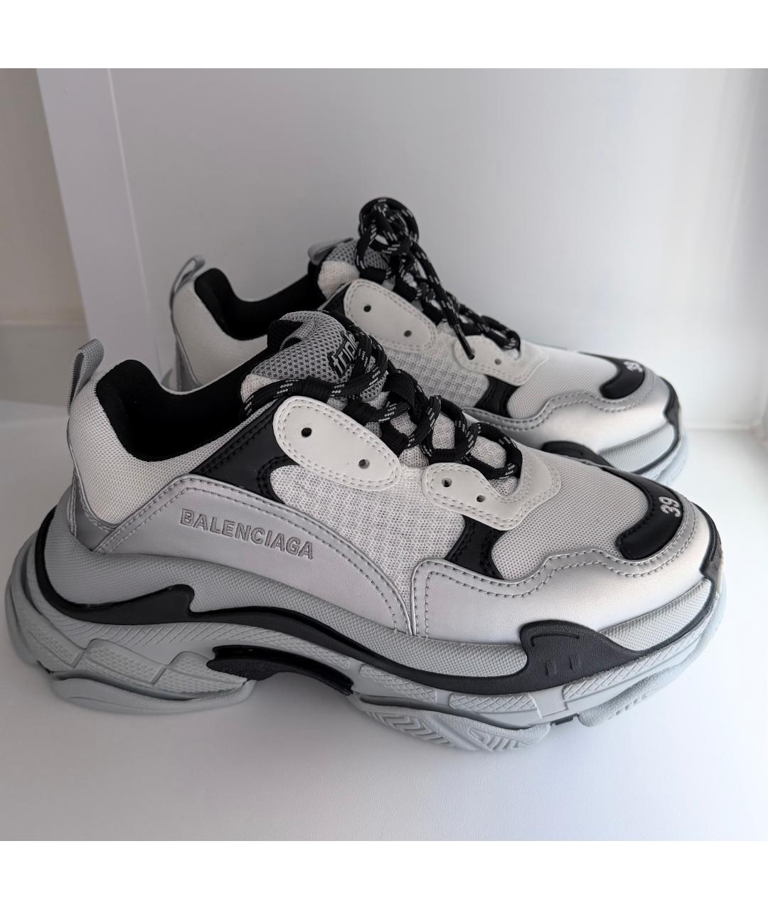 BALENCIAGA Серебряные кожаные кроссовки, фото 10