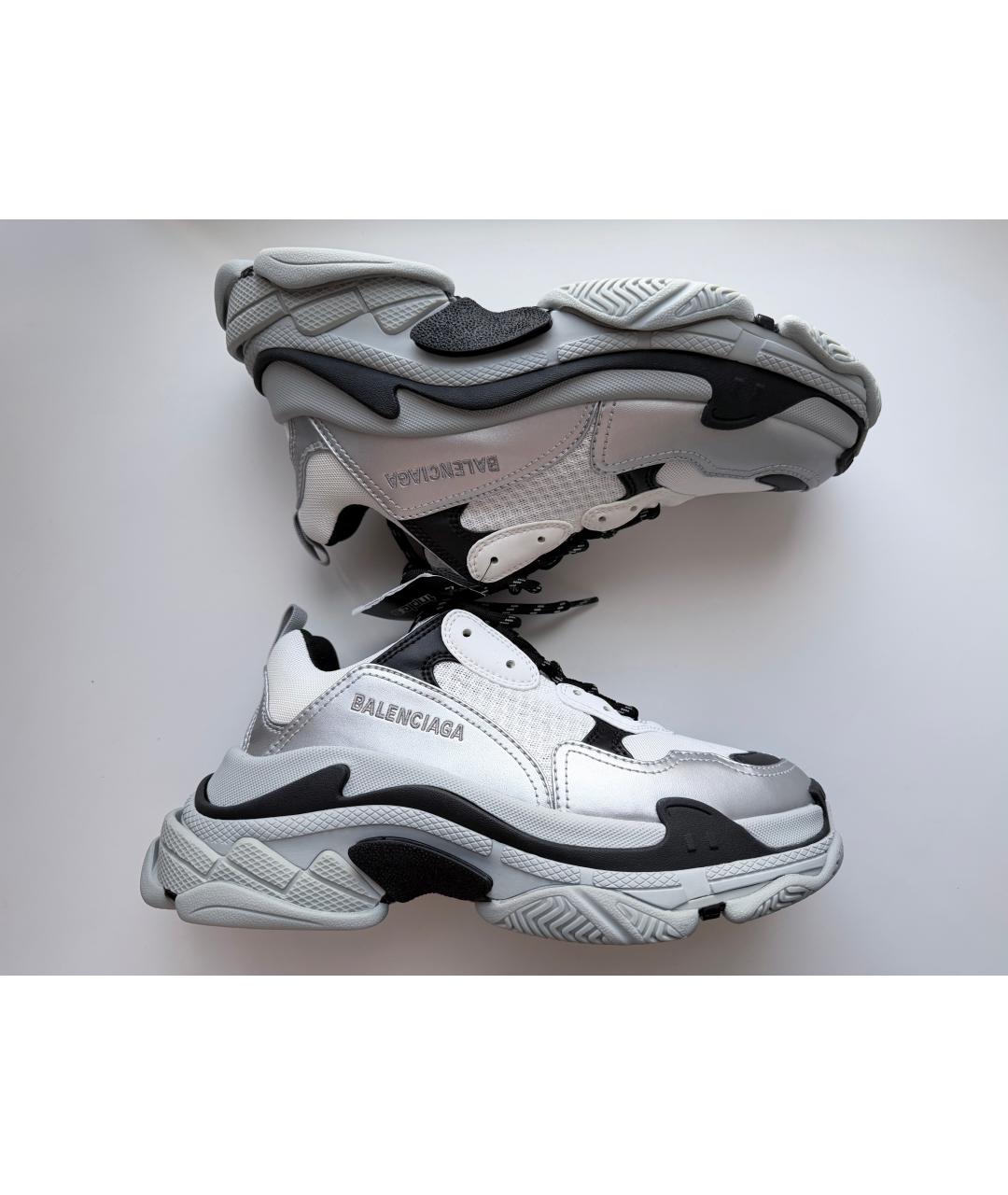 BALENCIAGA Серебряные кожаные кроссовки, фото 8