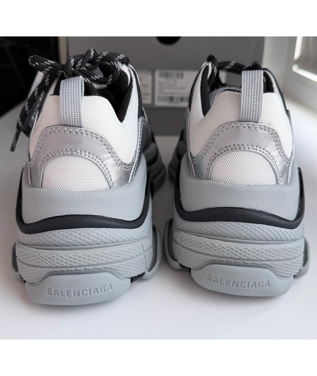 BALENCIAGA Серебряные кожаные кроссовки, фото 4