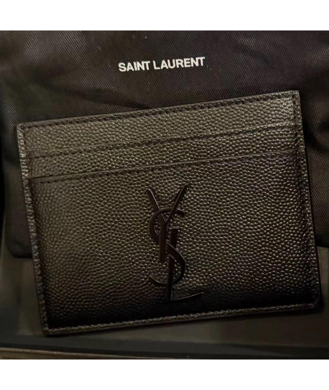SAINT LAURENT Черный кожаный кардхолдер, фото 4