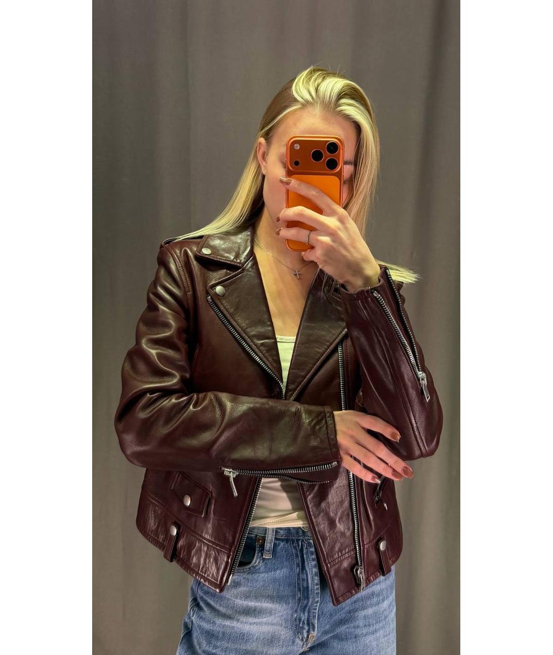 SAINT LAURENT Бордовая кожаная куртка, фото 3