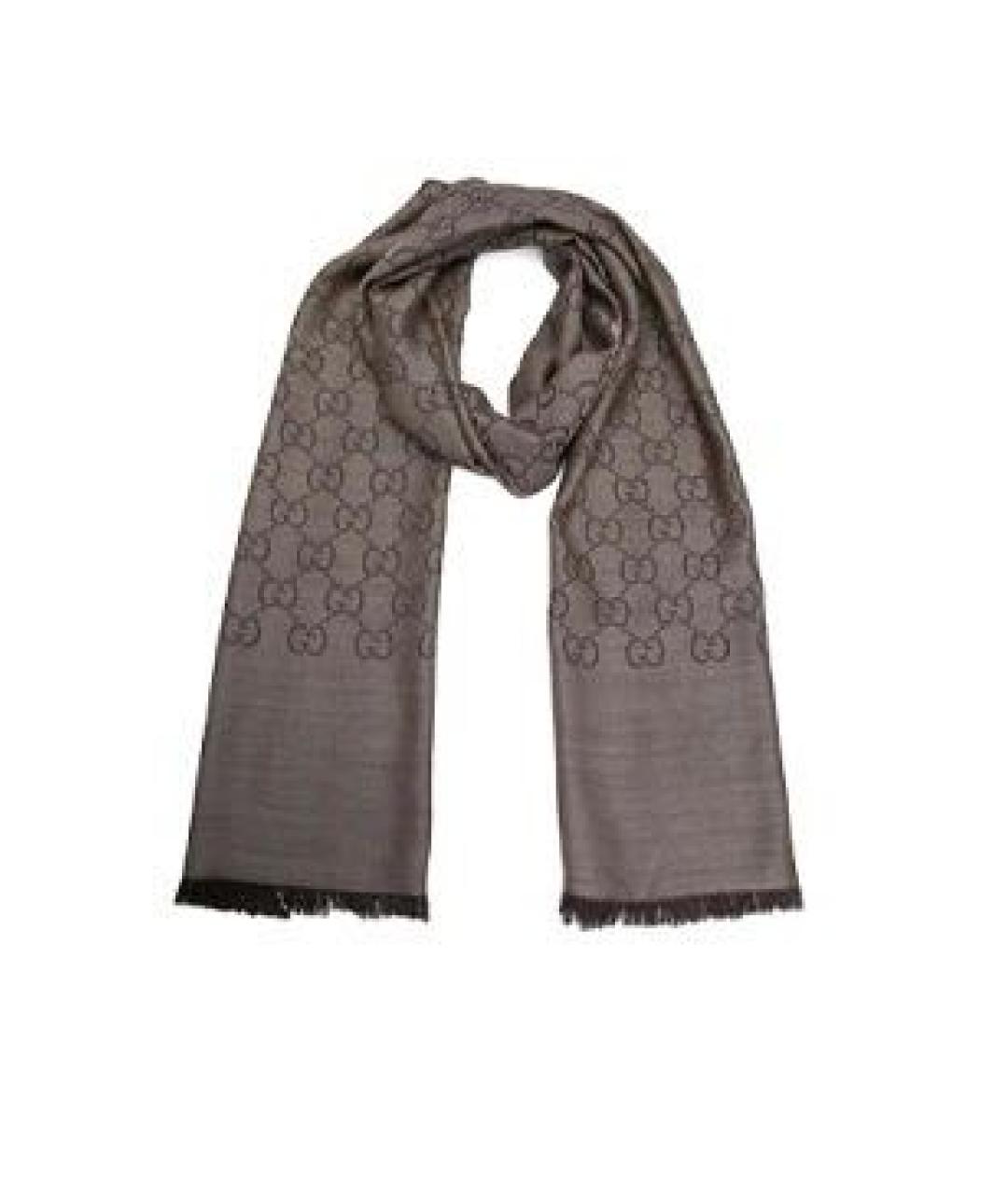 GUCCI Коричневый шерстяной шарф, фото 2