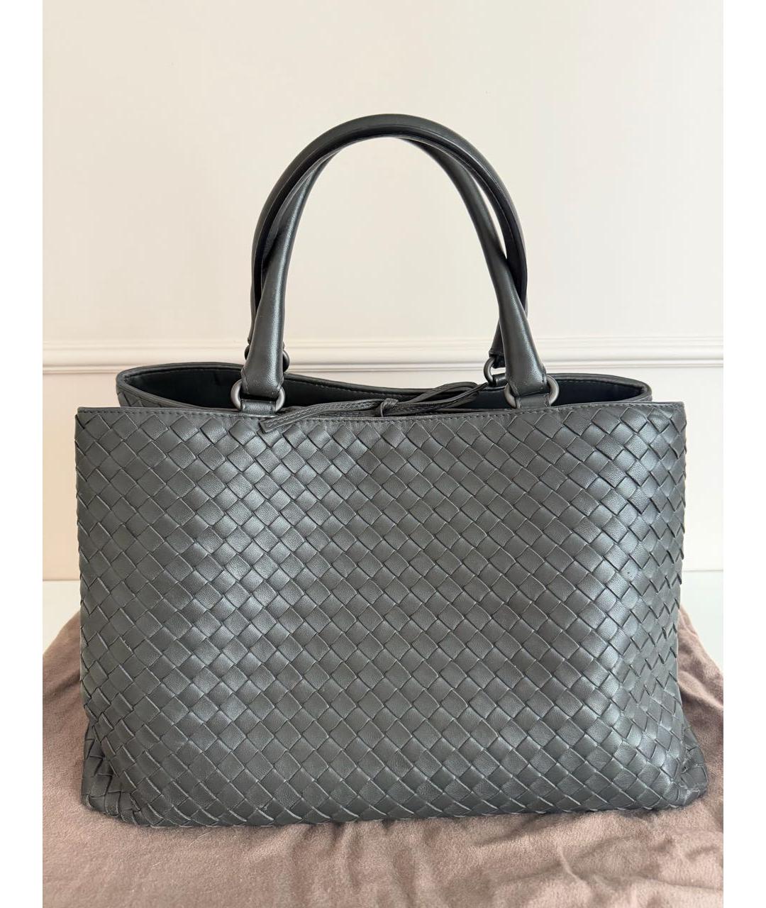 BOTTEGA VENETA Серая кожаная сумка тоут, фото 7